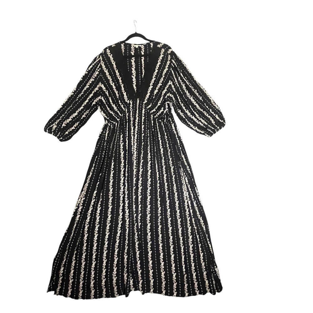 Romantic Gypsy Maxi Dress Womens 3X Black Floral Stripe Boho V-Neck Lace Trim